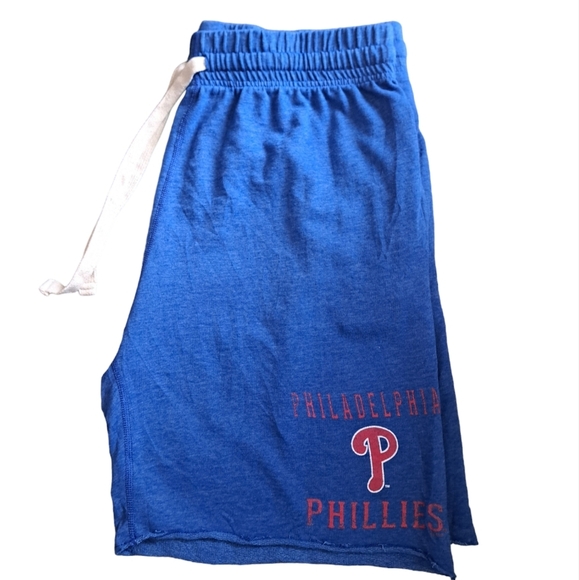 Mens Philadelphia Phillies comfy jersey shorts raw hem drawstring tie blue 2XL - Picture 3 of 5